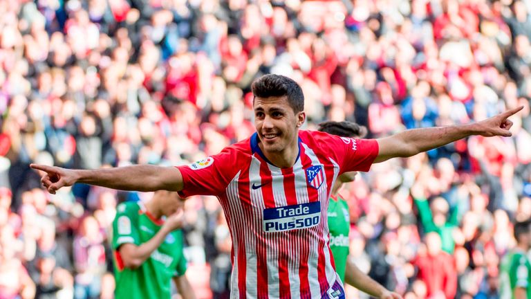 Rodrigo celebrates his goal in Atletico Madrid's win