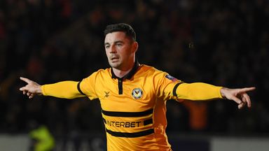 Image of Padraig Amond celebrates scoring for Newport against Leicester in the FA Cup