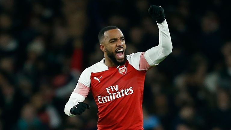 Alexandre Lacazette celebrates his first match against Chelsea