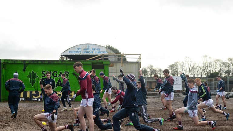 Winter football: Galway players warm up before their clash with Mayo