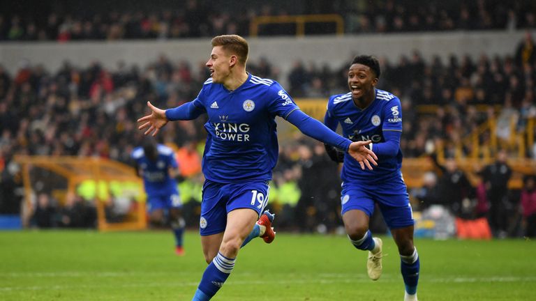 Harvey Barnes and Demarai Gray celebrate