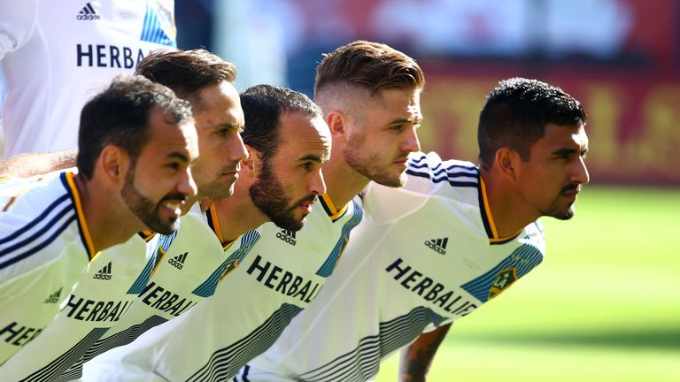 Robbie Rogers (second from right) returned to the game with Los Angeles Galaxy in 2013 after leaving England, and was an MLS Cup winner the following year