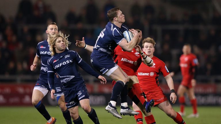 Former Saracen Chris Ashton claims a high ball