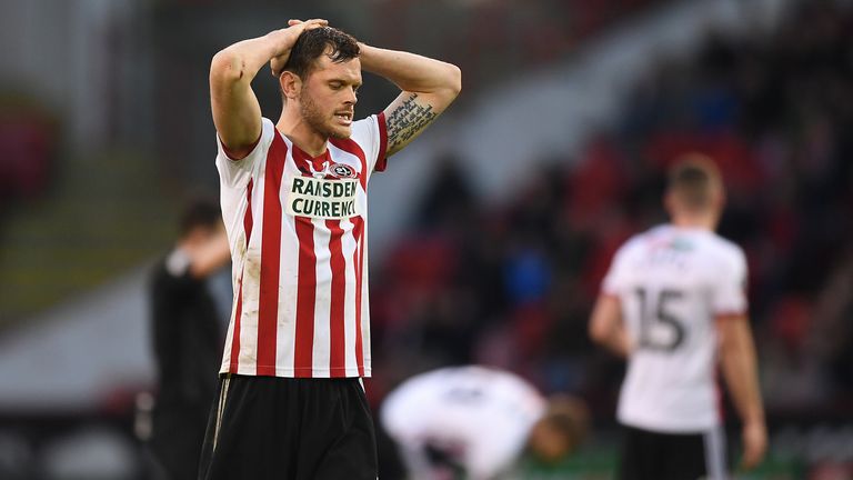 Richard Stearman of Sheffield United shows his frustration