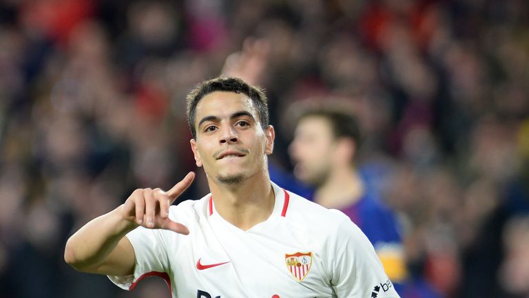 Wissam Ben Yedder celebrates scoring for Sevilla