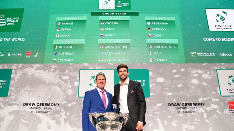 ITF president David Haggerty (L) with Kosmos president Gerard Pique