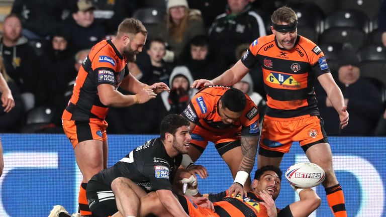 Jesse Sene-Lefao celebrates stretching Castleford's lead early on in Hull