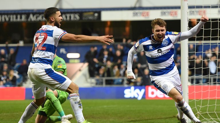 Luke Freeman celebrates scoring the winner for QPR against Leeds