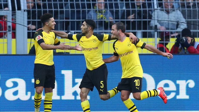 Sancho, left, celebrates victory against Hoffenheim on Saturday