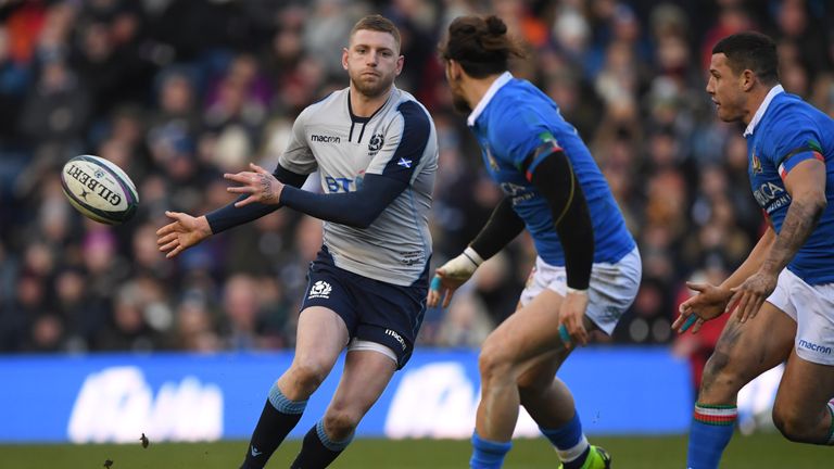 Scotland's Finn Russell delivers a no-look pass during his side's 2019 Six Nations victory over Italy at Murrayfield.