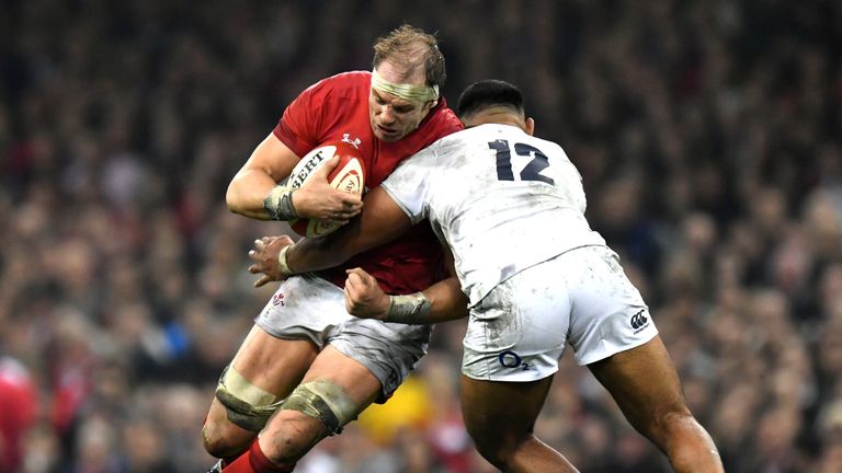 Wales' Alun Wyn Jones takes the attack to England during their clash in Cardiff