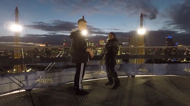 Biles and Max Whitlock climbed to the top of London's O2 ahead of their appearance at the Superstars of Gymnastics.