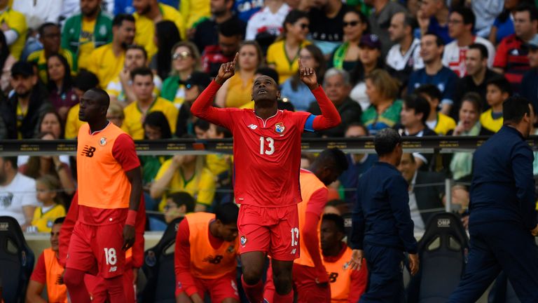 Adolfo Machado celebrates his equaliser for Panama
