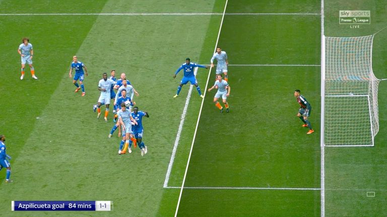 Azpilicueta met Marcos Alonso's flick-on in an offside position