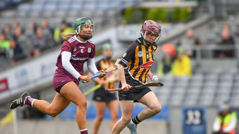Anne Dalton of Kilkenny in action against Emma Helebert of Galway