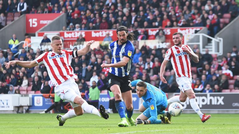 George Boyd of Sheffield Wednesday scores, but his goal is later disallowed
