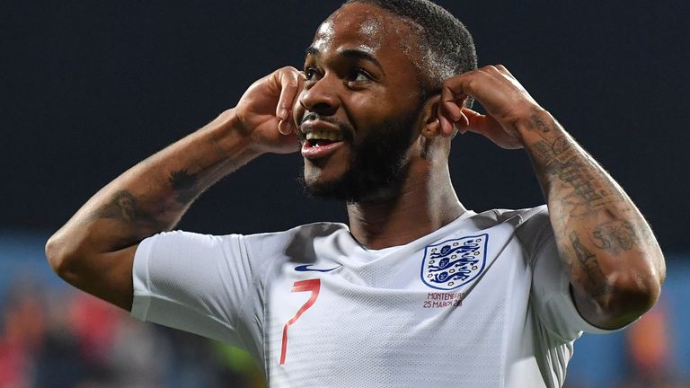 Raheem Sterling celebrates its mark in Montenegro on Monday