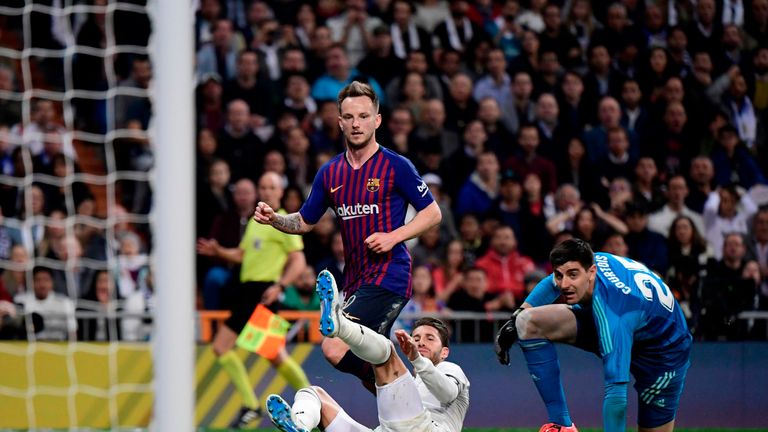 Ivan Rakitic chipped Barcelona ahead at Real Madrid