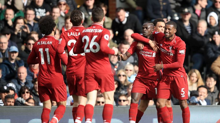Sadio Mane celebrates with Liverpool team-mates after opening the scoring