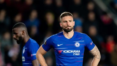 Olivier Giroud looks dejected during Chelsea's Europa League tie in Prague