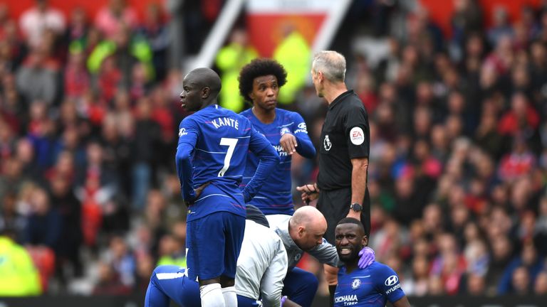 Antonio Rudiger was forced off during Chelsea's game at Manchester United at the weekend