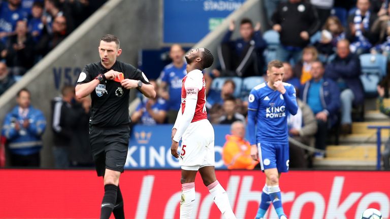 Arsenal's Ainsley Maitland-Niles was sent off during the first half