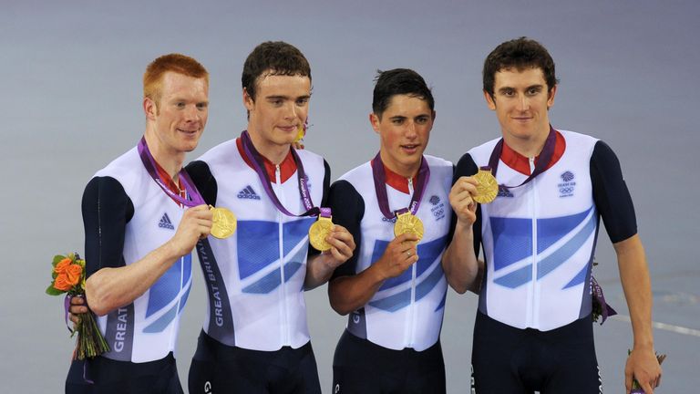 Thomas (right) defended Team GB's team pursuit gold at London 2012 alongside Ed Clancy (left), Steven Burke (second left) and Peter Kennaugh