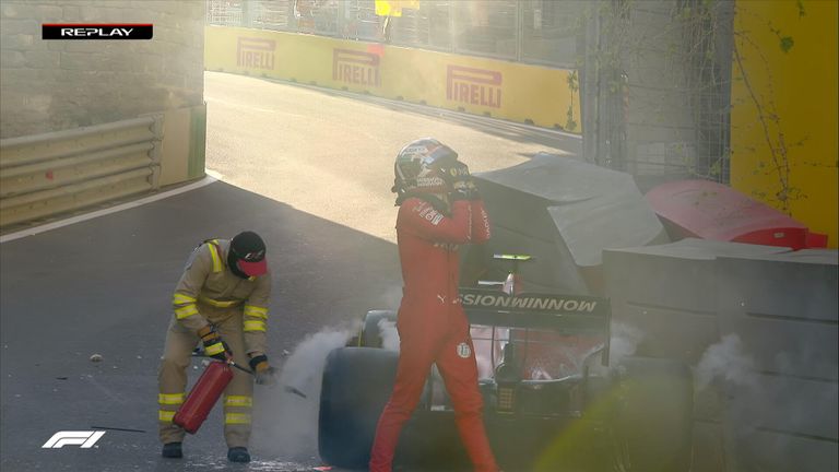 Charles Leclerc hits the barriers in the same place Robert Kubica crashed during Q2 of the Azerbaijan GP