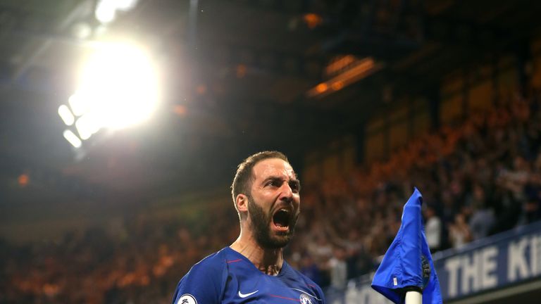 Gonzalo Higuain celebrates scoring against Burnley