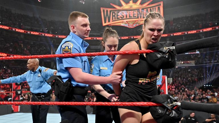 Ronda Rousey and her WrestleMania opponents Charlotte Flair and Becky Lynch upped the intensity on this week's Raw - and all three were arrested