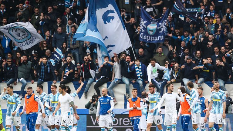 SPAL players celebrate after the victory