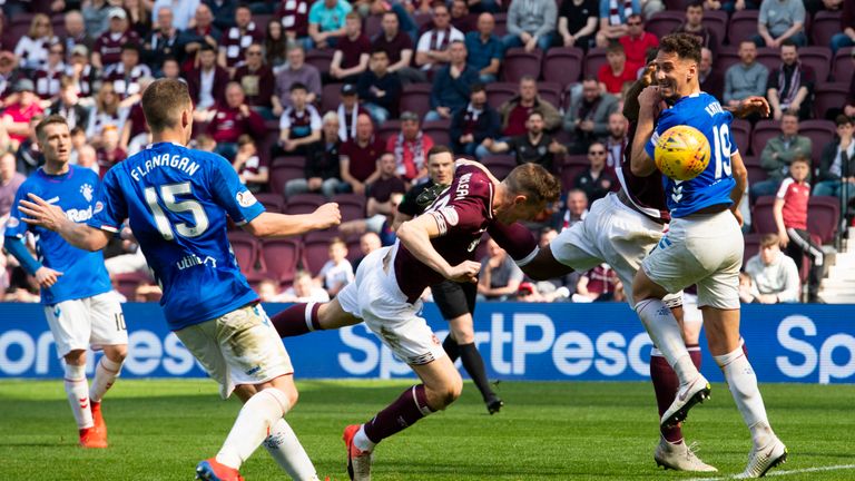 Hearts' Steven MacLean scores his side's only goal in their 1-3 defeat to Rangers last week