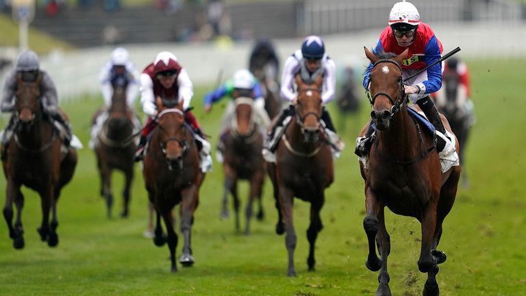 Robert Havlin riding Mehdaayih to win the Arkle Finance Cheshire Oaks at Chester