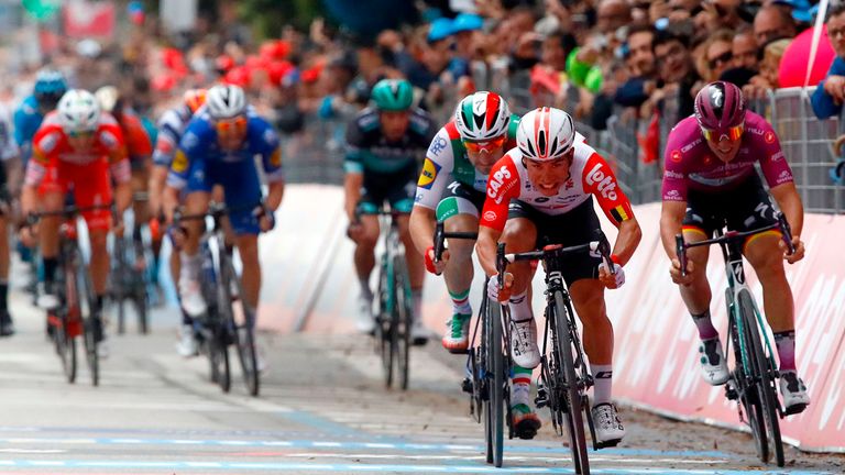Ewan during the final sprint of the 239km eighth stage