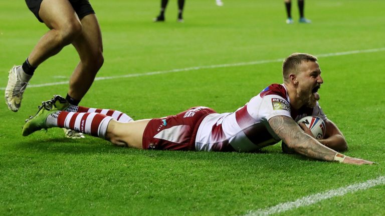 Chris Hankinson scored Wigan's second try against the Broncos