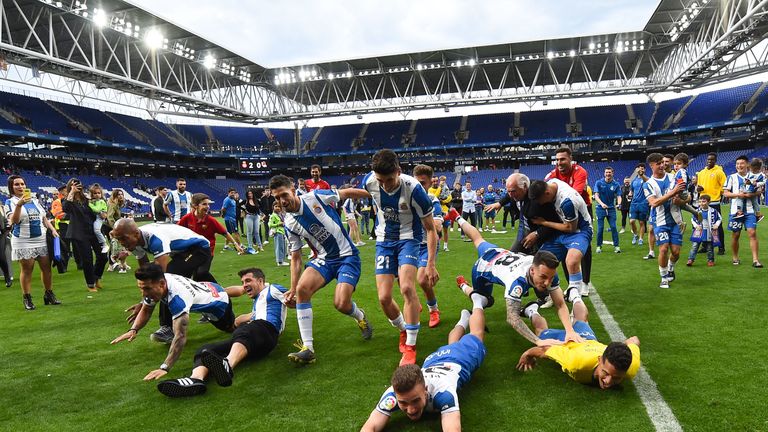 Espanyol celebrate getting a Europa League place