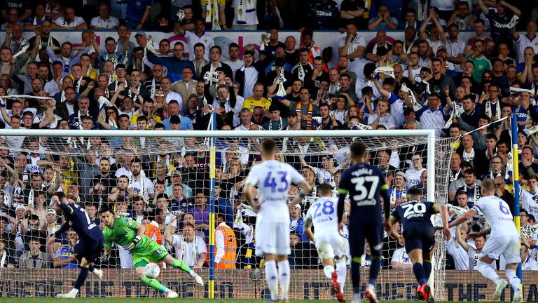 Wilson scores from the spot in the playoff semi-final against Leeds