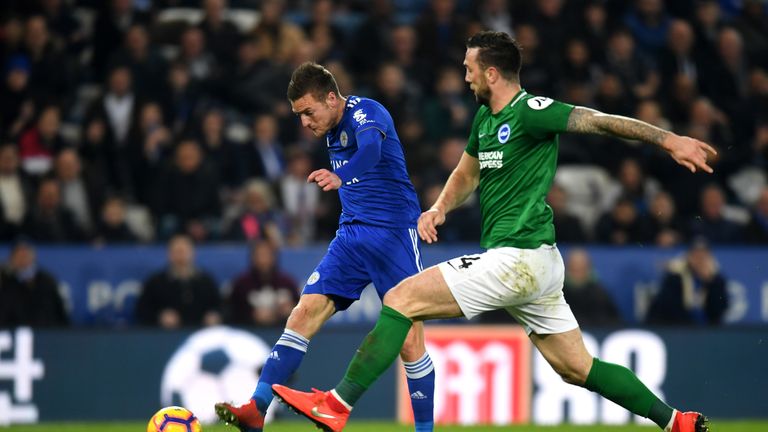 Leicester's Jamie Vardy and Brighton's Shane Duffy go head-to-head