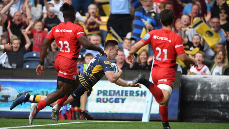 Josh Adams goes over for his try against Saracens