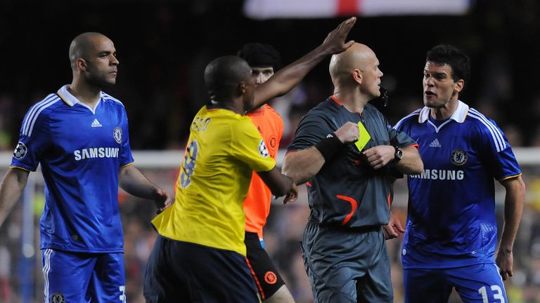 Michael Ballack was shown a late yellow card for protesting for handball