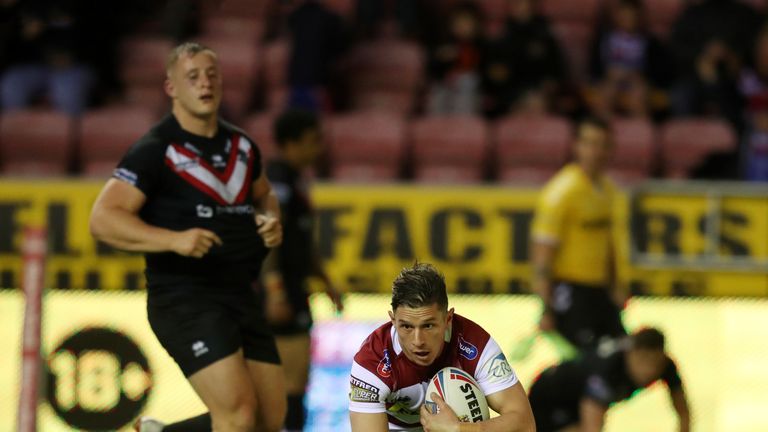 Morgan Escare goes over for Wigan's third try