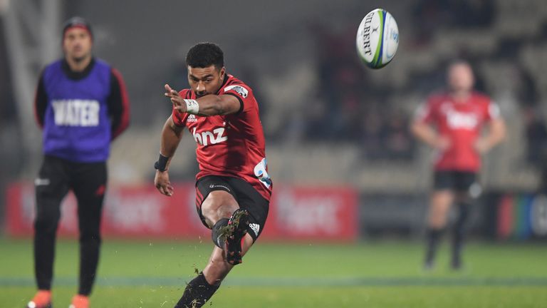 Richie Mo'unga kicked four penalties and a conversion as the Crusaders beat the Blues