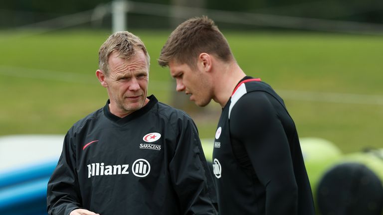 Saracens director of rugby Mark McCall speaks to Owen Farrell this week