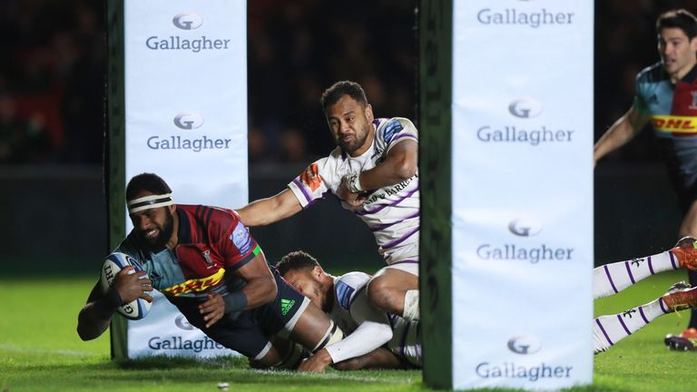 Semi Kunatani scored Harlequins' second try against Leicester Tigers