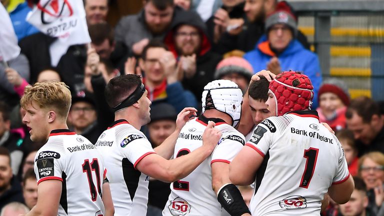 Ulster celebrate after Nick Timoney's crucial first-half try