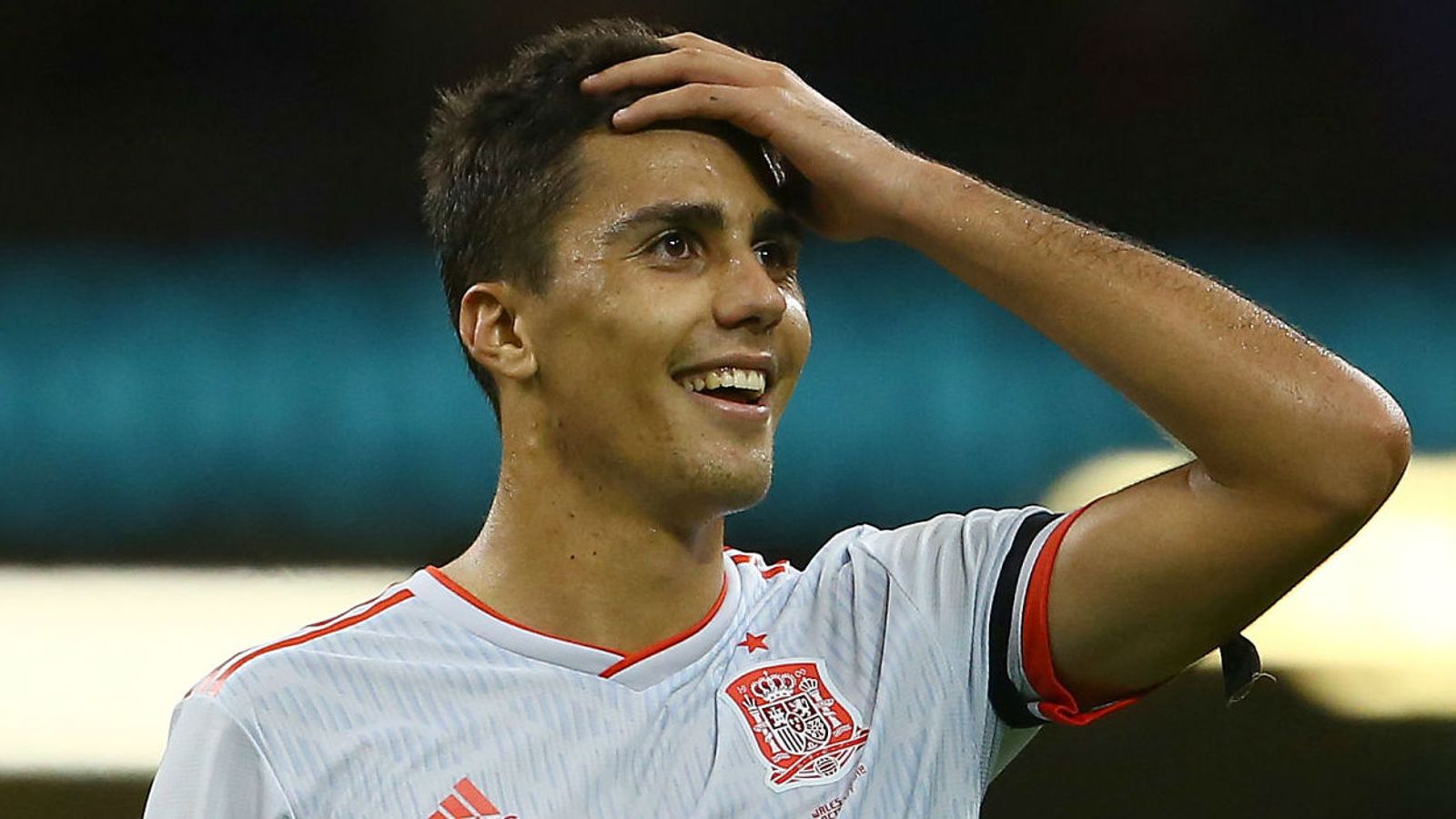  Rodri celebrates after scoring a goal for Spain during a football match.
