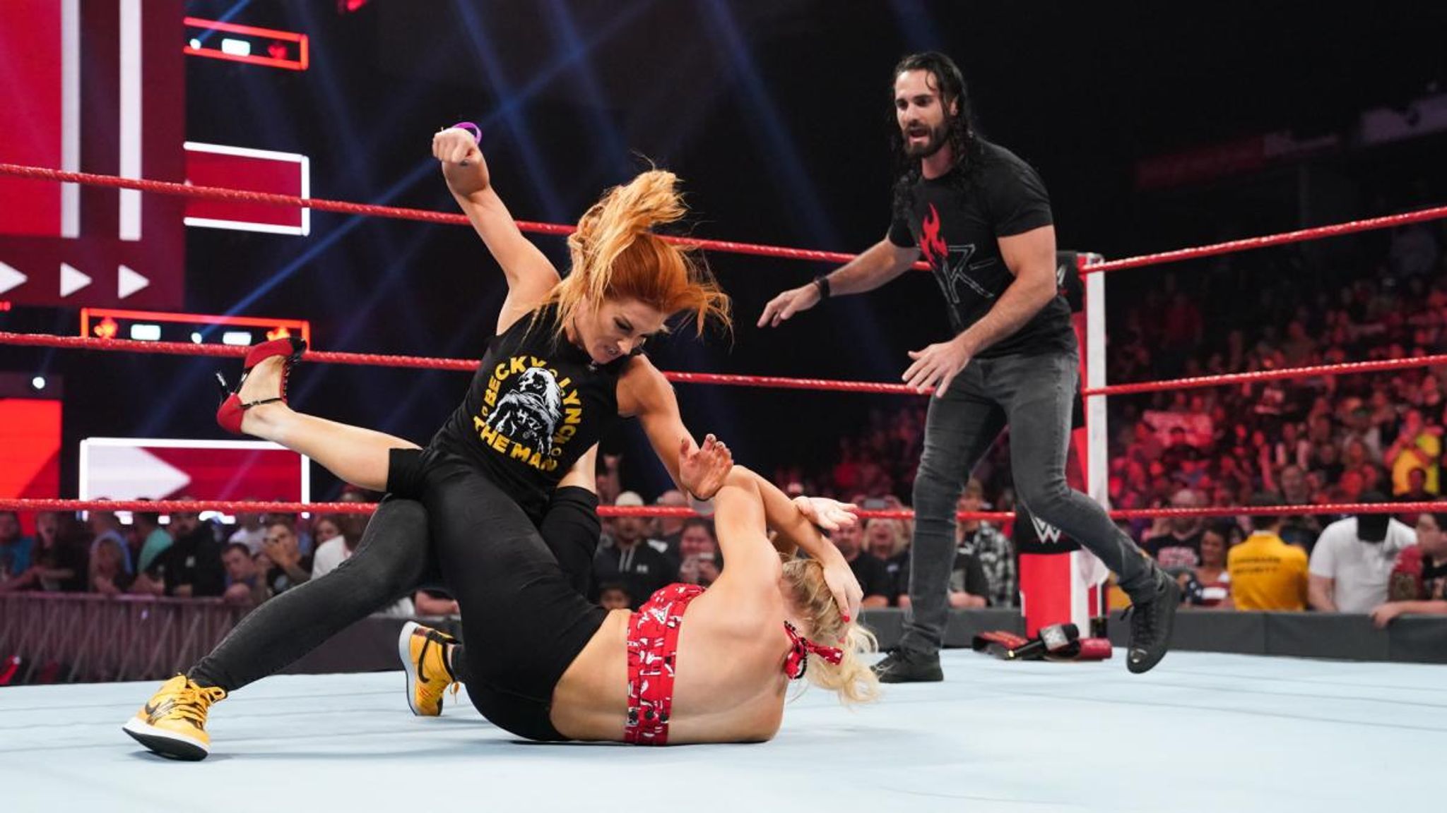 Seth Rollins, Becky Lynch Beat Baron Corbin, Lacey Evans at WWE