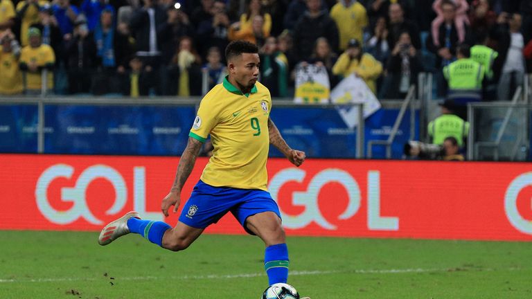 Gabriel Jesus side-foots home Brazil's winning penalty