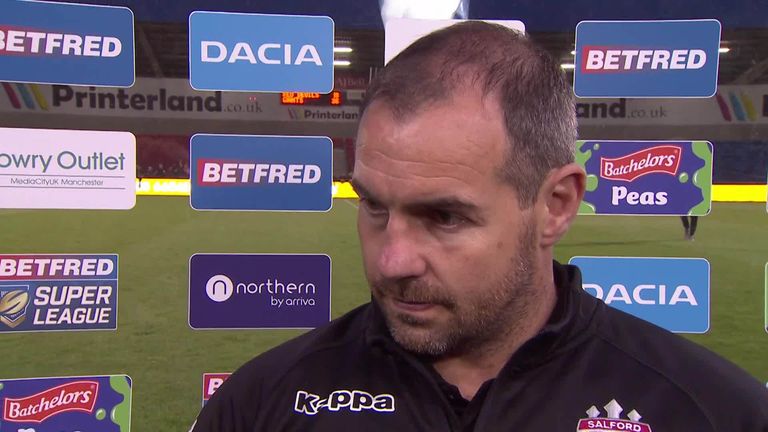 Salford head coach Ian Watson speaks to Sky Sports after his side's 36-18 home defeat to Huddersfield on Thursday. 