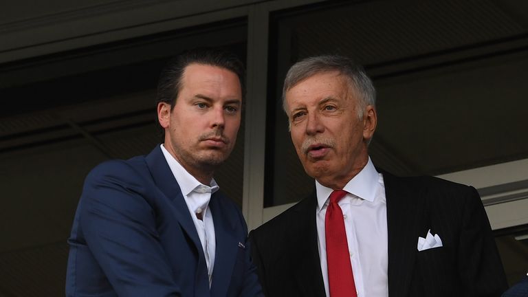 Arsenal owner Stan Kroenke (right) with son and club director Josh Kroenke